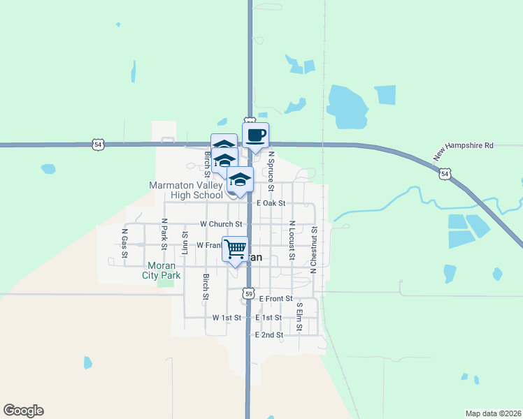 map of restaurants, bars, coffee shops, grocery stores, and more near 430-544 North Spruce Street in Moran