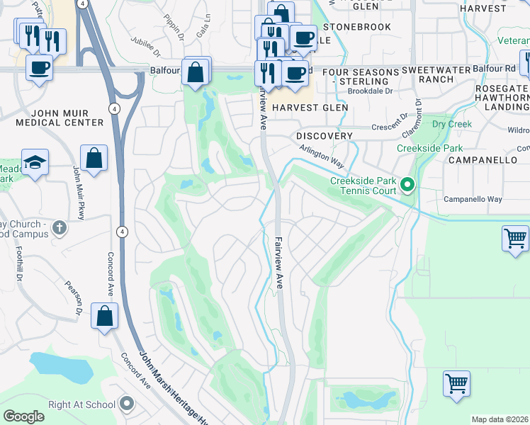 map of restaurants, bars, coffee shops, grocery stores, and more near 1450 Kent Place in Brentwood
