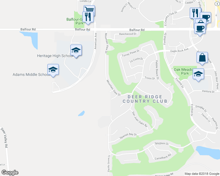 map of restaurants, bars, coffee shops, grocery stores, and more near 285 Mountain View Drive in Brentwood