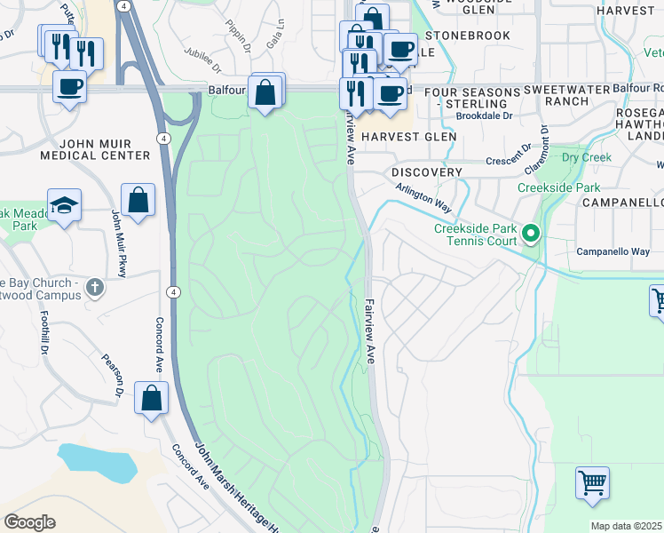 map of restaurants, bars, coffee shops, grocery stores, and more near 346 Gladstone Drive in Brentwood