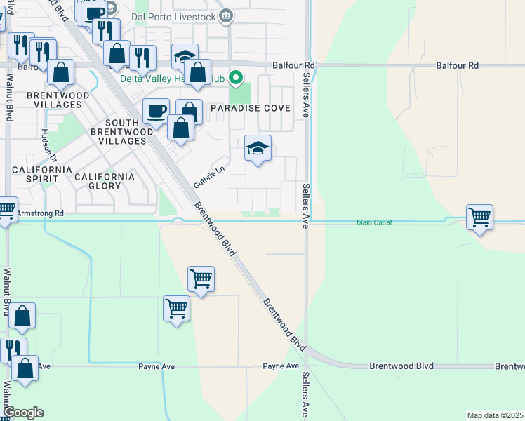 map of restaurants, bars, coffee shops, grocery stores, and more near 505 Tintori Court in Brentwood