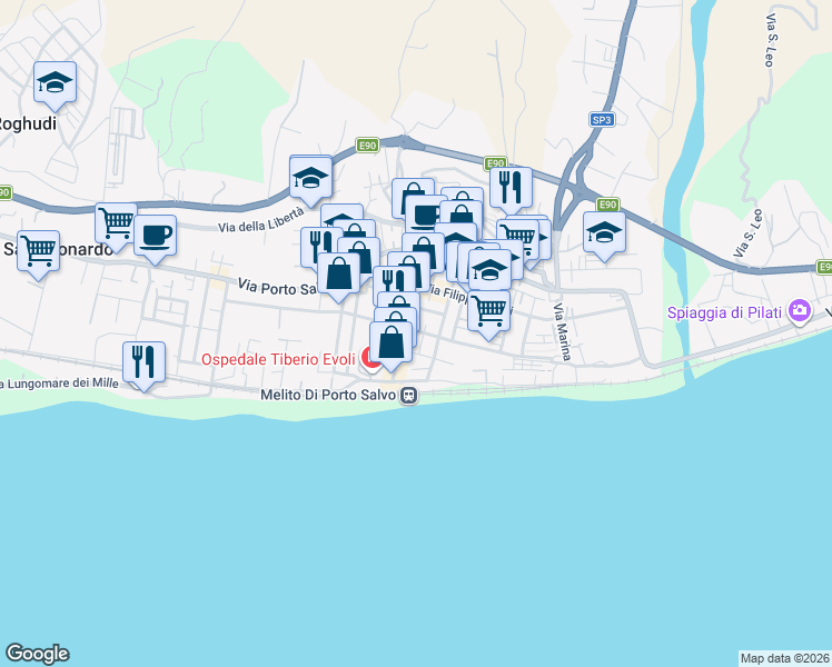 map of restaurants, bars, coffee shops, grocery stores, and more near 125 Via Peppino Surfaro in Melito di Porto Salvo
