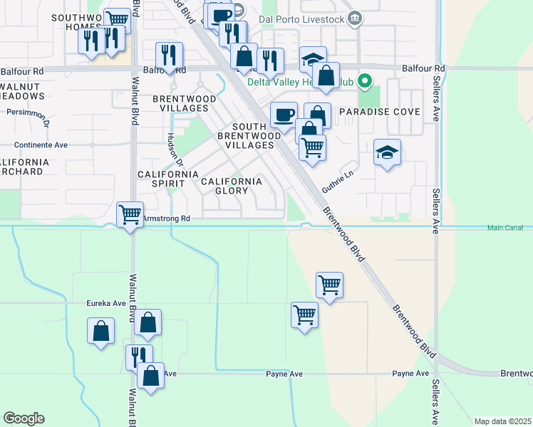 map of restaurants, bars, coffee shops, grocery stores, and more near 4782 Mills Drive in Brentwood