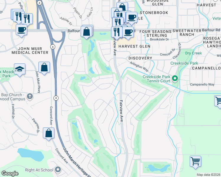 map of restaurants, bars, coffee shops, grocery stores, and more near 1450 Kent Place in Brentwood