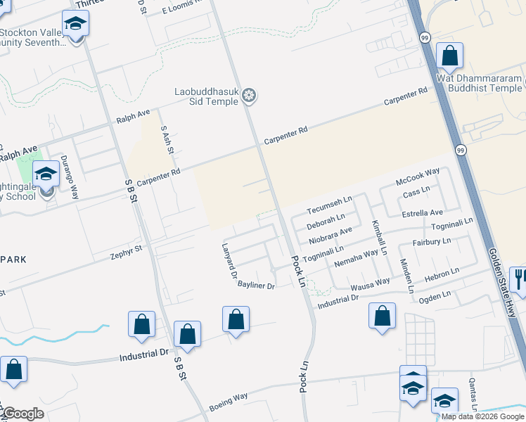 map of restaurants, bars, coffee shops, grocery stores, and more near 3763 Pock Lane in Stockton