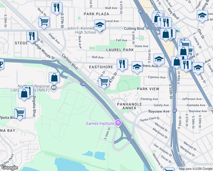 map of restaurants, bars, coffee shops, grocery stores, and more near in Richmond