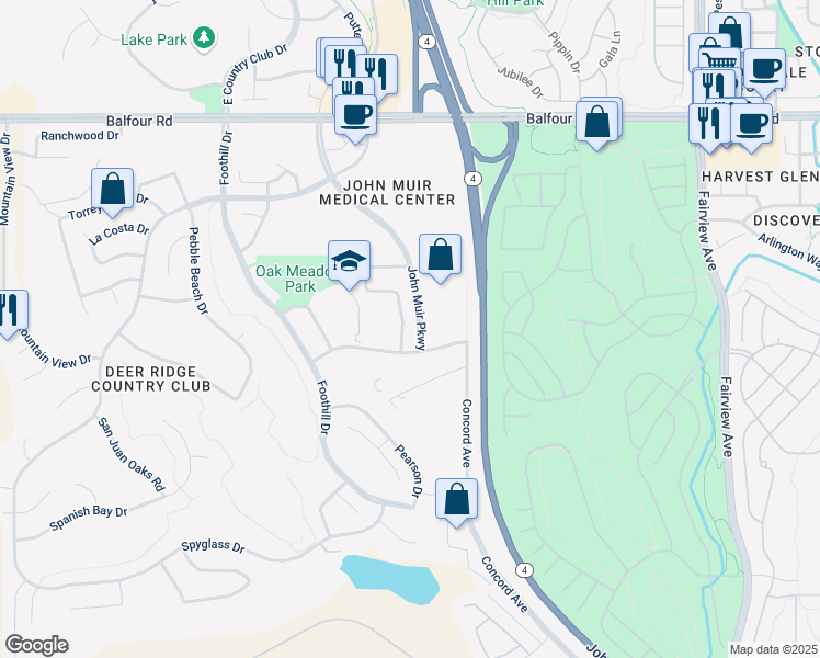 map of restaurants, bars, coffee shops, grocery stores, and more near 2109 Cristina Way in Brentwood