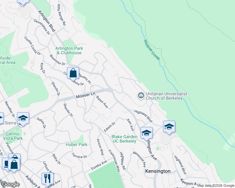 map of restaurants, bars, coffee shops, grocery stores, and more near 8640 Terrace Drive in El Cerrito