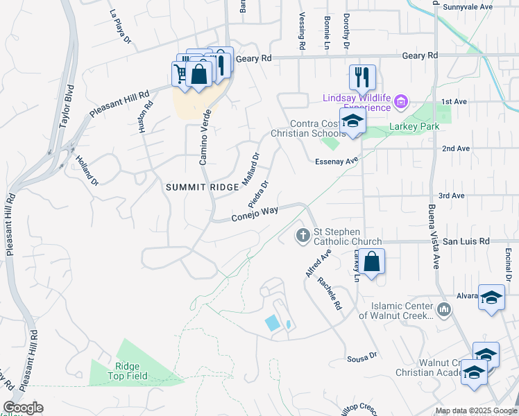 map of restaurants, bars, coffee shops, grocery stores, and more near 1238 Conejo Way in Walnut Creek