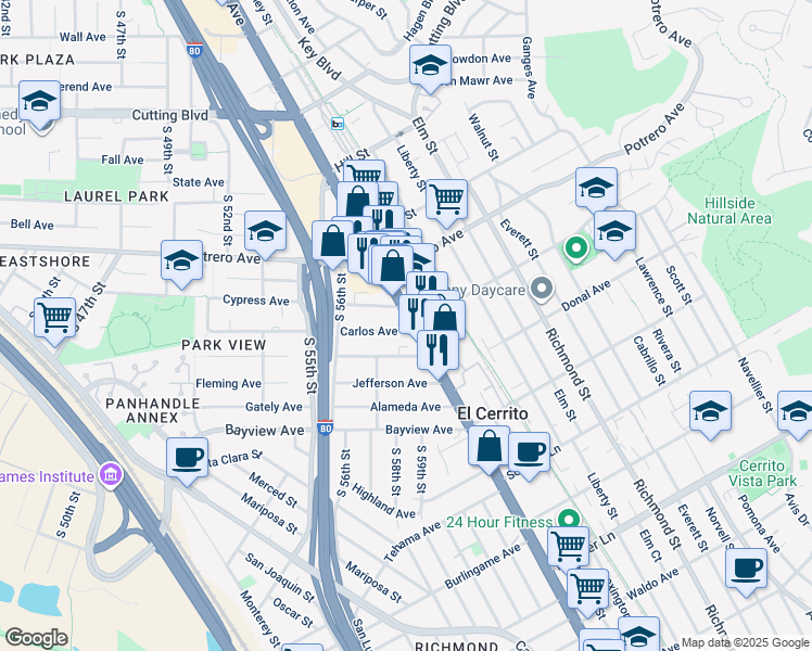 map of restaurants, bars, coffee shops, grocery stores, and more near in 