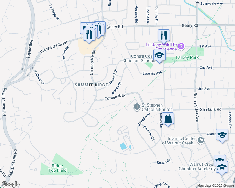 map of restaurants, bars, coffee shops, grocery stores, and more near 1238 Conejo Way in Walnut Creek