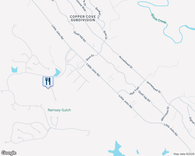 map of restaurants, bars, coffee shops, grocery stores, and more near 4102 Little John Road in Copperopolis