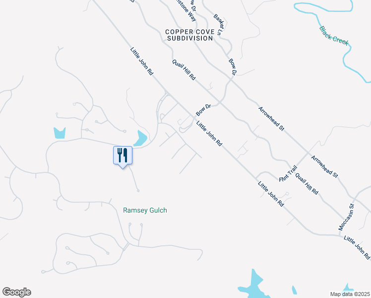 map of restaurants, bars, coffee shops, grocery stores, and more near 106 Glen View Court in Copperopolis