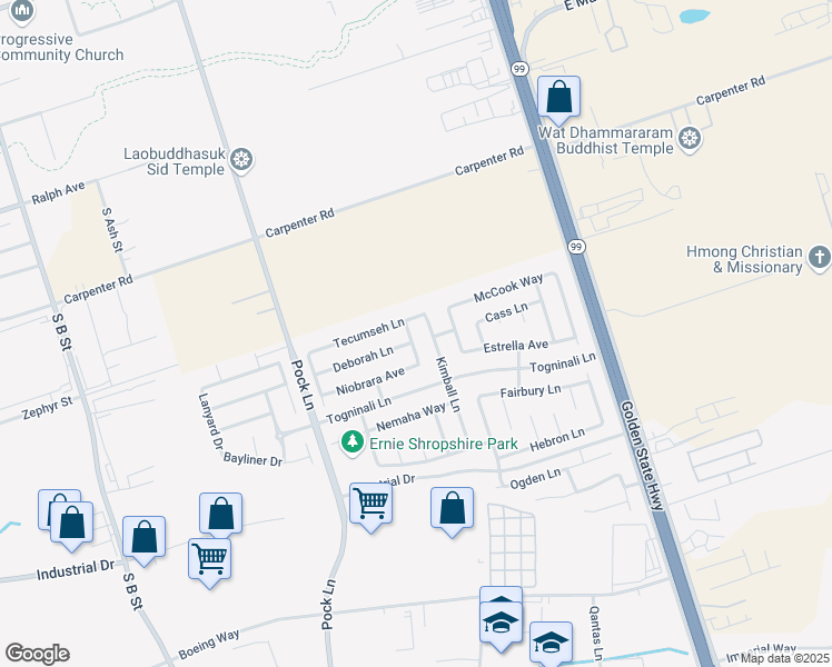 map of restaurants, bars, coffee shops, grocery stores, and more near 3840 Deshler Lane in Stockton