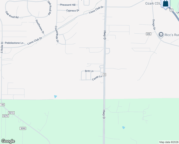 map of restaurants, bars, coffee shops, grocery stores, and more near 1219 Kadison Court in Rolla