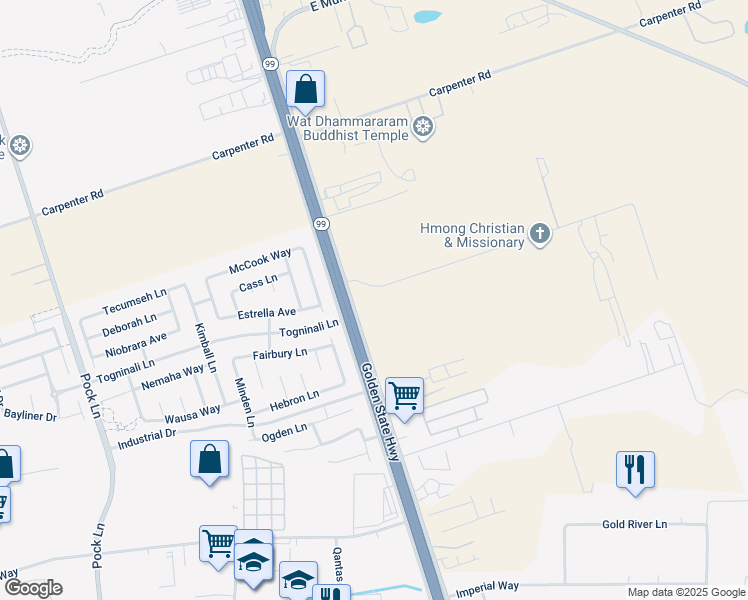 map of restaurants, bars, coffee shops, grocery stores, and more near 4032 California 99 in Stockton