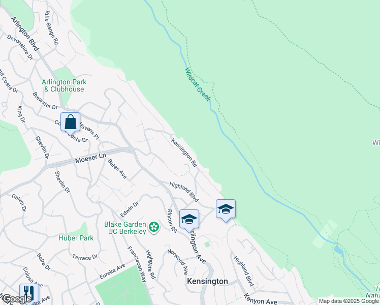 map of restaurants, bars, coffee shops, grocery stores, and more near 820 Kensington Road in El Cerrito