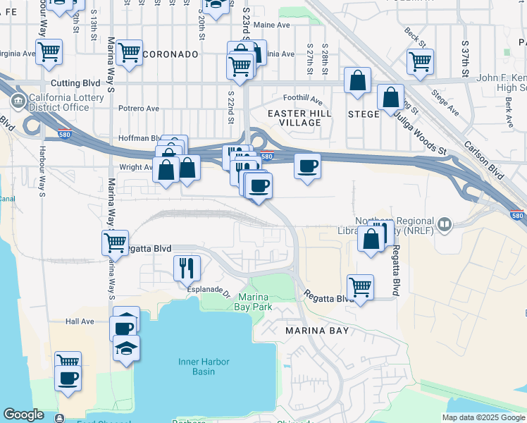 map of restaurants, bars, coffee shops, grocery stores, and more near 865 Marina Bay Parkway in Richmond