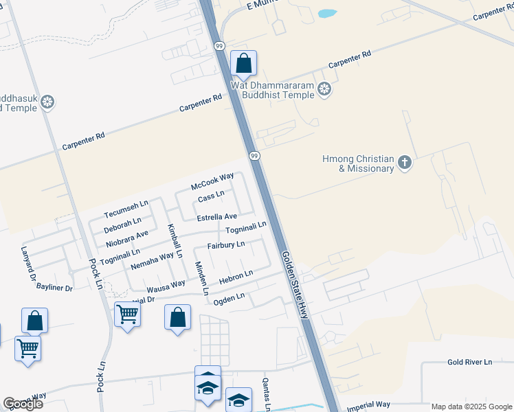 map of restaurants, bars, coffee shops, grocery stores, and more near 3216 Estrella Avenue in Stockton
