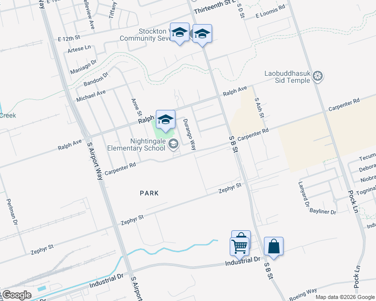 map of restaurants, bars, coffee shops, grocery stores, and more near 1803 Carpenter Road in Stockton