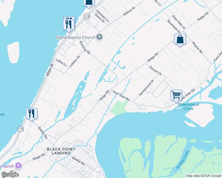 map of restaurants, bars, coffee shops, grocery stores, and more near 3574 Ridge Road in Chincoteague