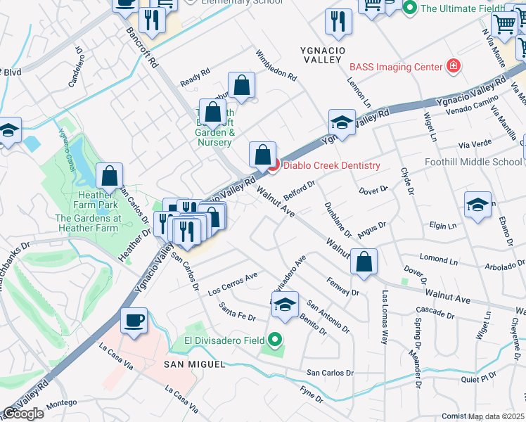 map of restaurants, bars, coffee shops, grocery stores, and more near 145 Pickering Place in Walnut Creek