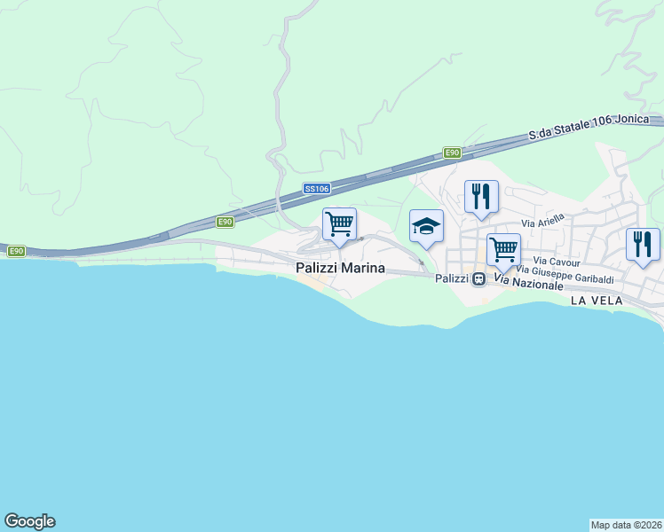 map of restaurants, bars, coffee shops, grocery stores, and more near in Palizzi Marina