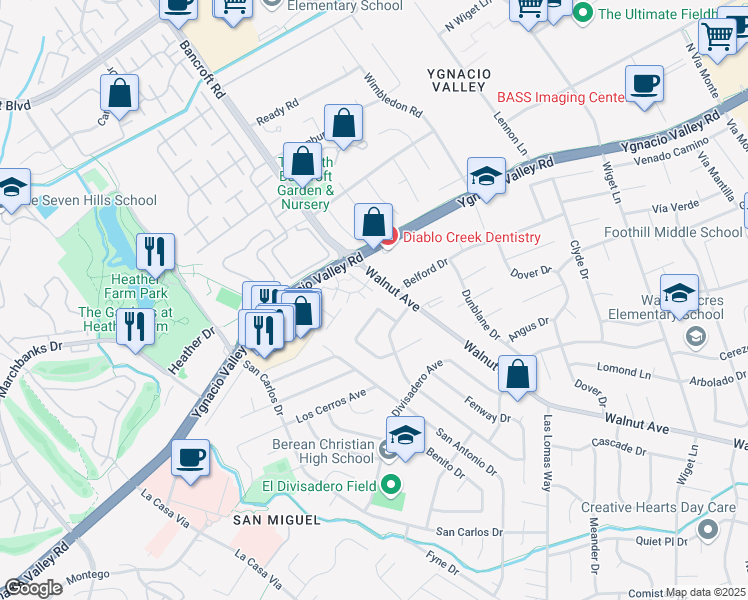 map of restaurants, bars, coffee shops, grocery stores, and more near 145 Pickering Place in Walnut Creek