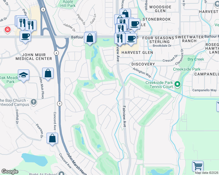 map of restaurants, bars, coffee shops, grocery stores, and more near 1621 Kent Drive in Brentwood