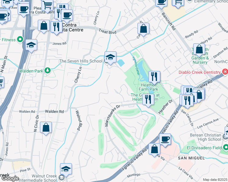 map of restaurants, bars, coffee shops, grocery stores, and more near 553 Allegheny Drive in Walnut Creek