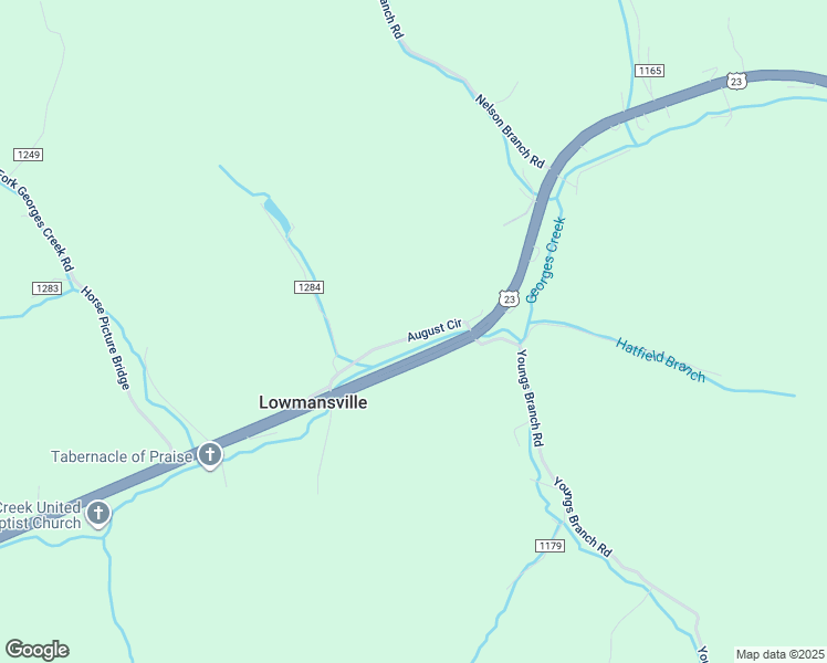 map of restaurants, bars, coffee shops, grocery stores, and more near 281 August Circle in Lowmansville