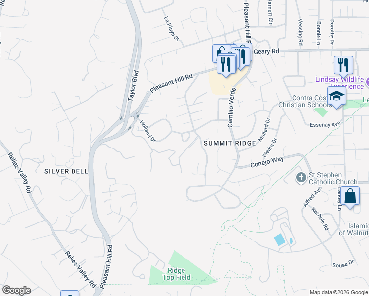 map of restaurants, bars, coffee shops, grocery stores, and more near 1741 Holland Circle in Walnut Creek