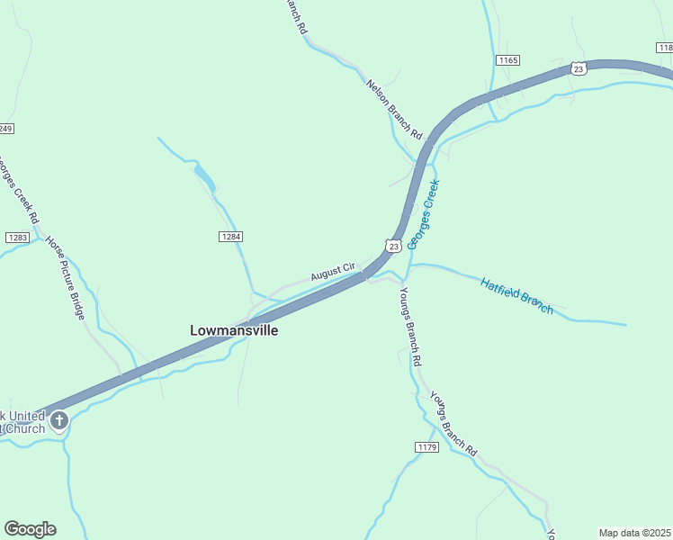 map of restaurants, bars, coffee shops, grocery stores, and more near 281 August Circle in Lowmansville