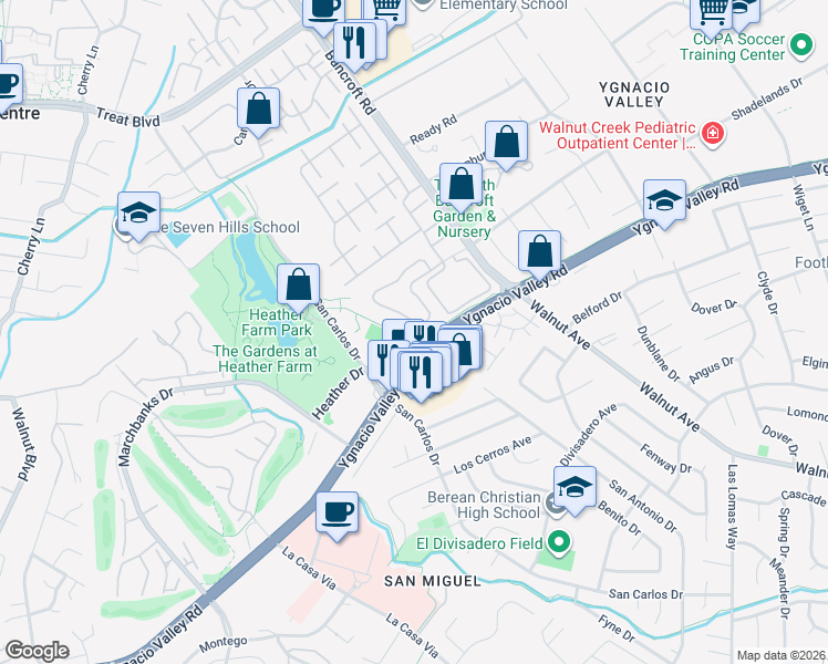 map of restaurants, bars, coffee shops, grocery stores, and more near 1914 Stratton Circle in Walnut Creek