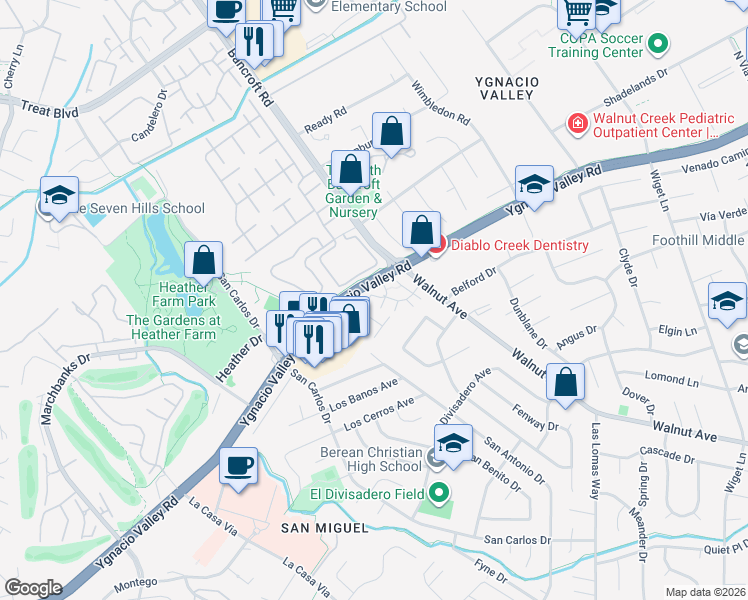 map of restaurants, bars, coffee shops, grocery stores, and more near 1941 Desert Circle in Walnut Creek