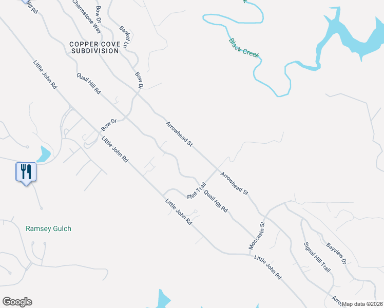 map of restaurants, bars, coffee shops, grocery stores, and more near 3070 Arrowhead Street in Copperopolis