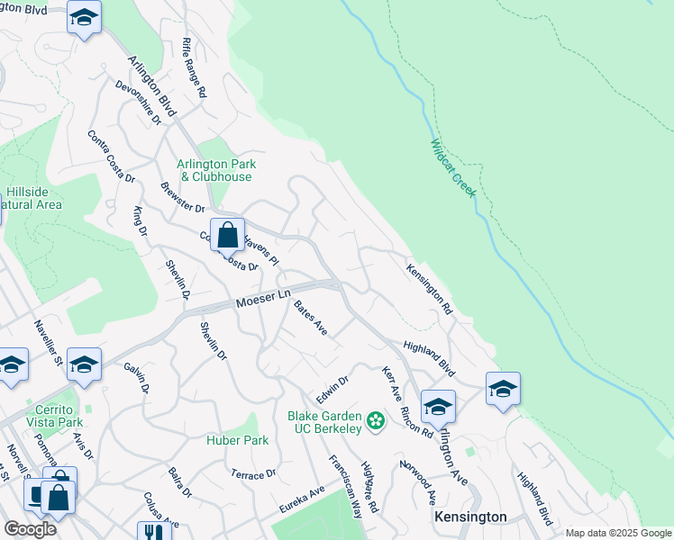 map of restaurants, bars, coffee shops, grocery stores, and more near 910 Arlington Boulevard in El Cerrito