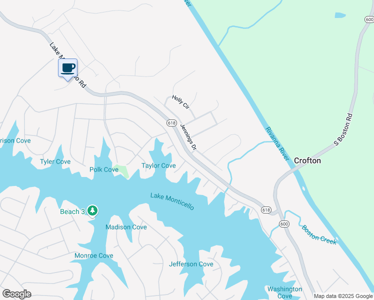 map of restaurants, bars, coffee shops, grocery stores, and more near 2999 Lake Monticello Road in Palmyra