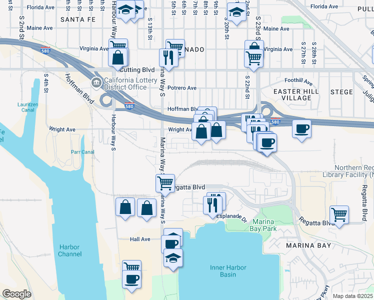 map of restaurants, bars, coffee shops, grocery stores, and more near 882 Coastal Street in Richmond