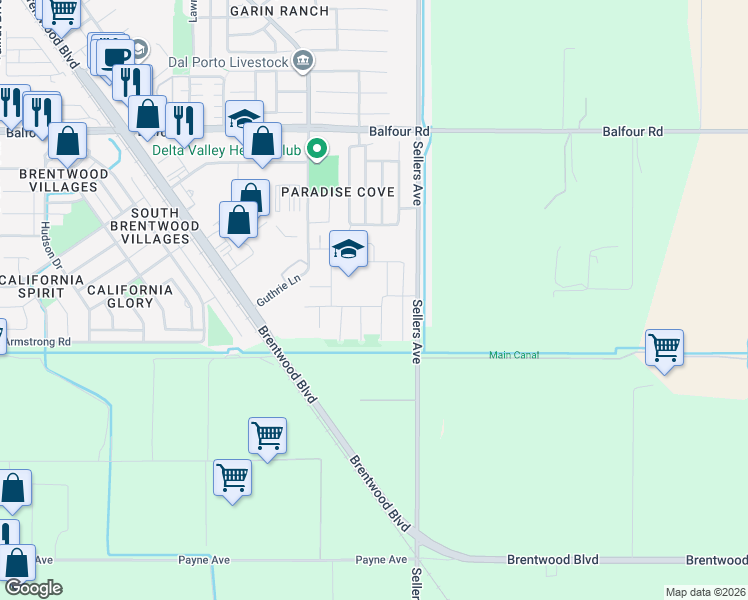 map of restaurants, bars, coffee shops, grocery stores, and more near 1085 Alloro Drive in Brentwood