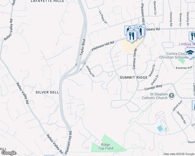 map of restaurants, bars, coffee shops, grocery stores, and more near 1833 Holland Drive in Walnut Creek