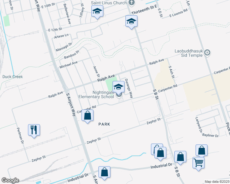 map of restaurants, bars, coffee shops, grocery stores, and more near 1721 Carpenter Road in Stockton