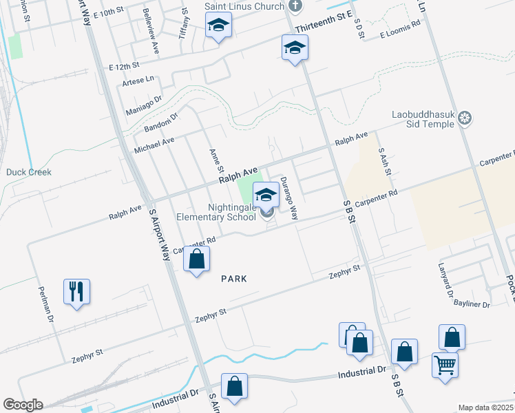 map of restaurants, bars, coffee shops, grocery stores, and more near 1721 Carpenter Road in Stockton