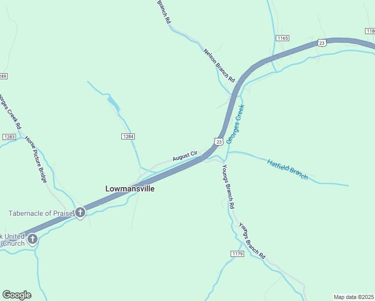 map of restaurants, bars, coffee shops, grocery stores, and more near 327 August Circle in Lowmansville