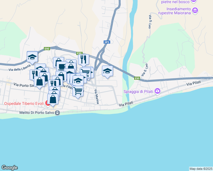 map of restaurants, bars, coffee shops, grocery stores, and more near 49 Via del Fortino in Melito di Porto Salvo