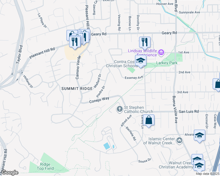 map of restaurants, bars, coffee shops, grocery stores, and more near 1435 Goleta Court in Walnut Creek