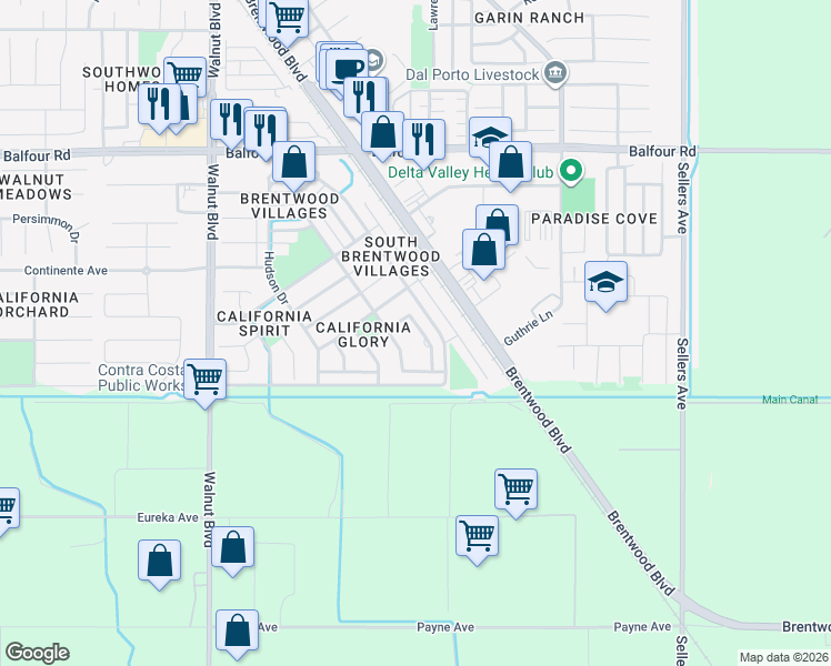 map of restaurants, bars, coffee shops, grocery stores, and more near 3075 Shiles Loop in Brentwood