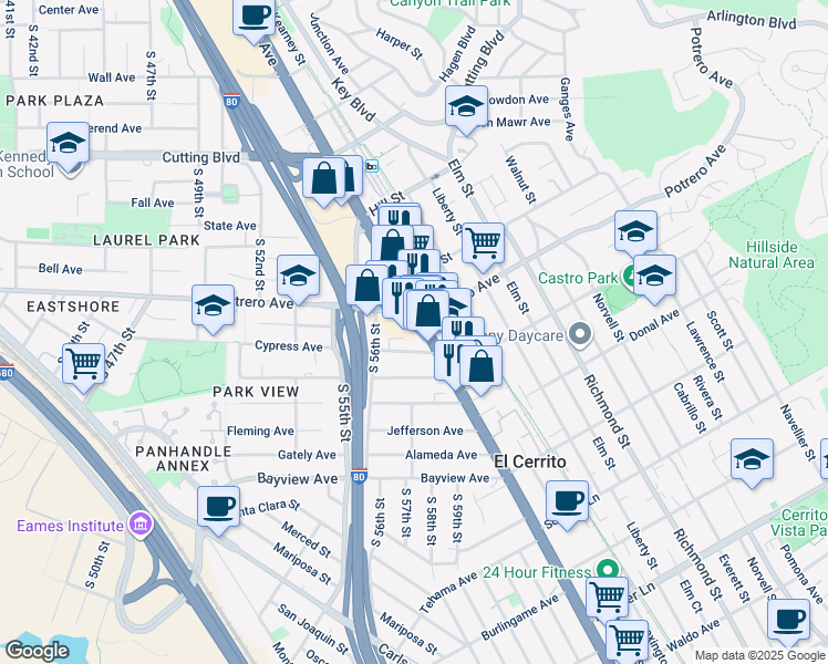 map of restaurants, bars, coffee shops, grocery stores, and more near in 