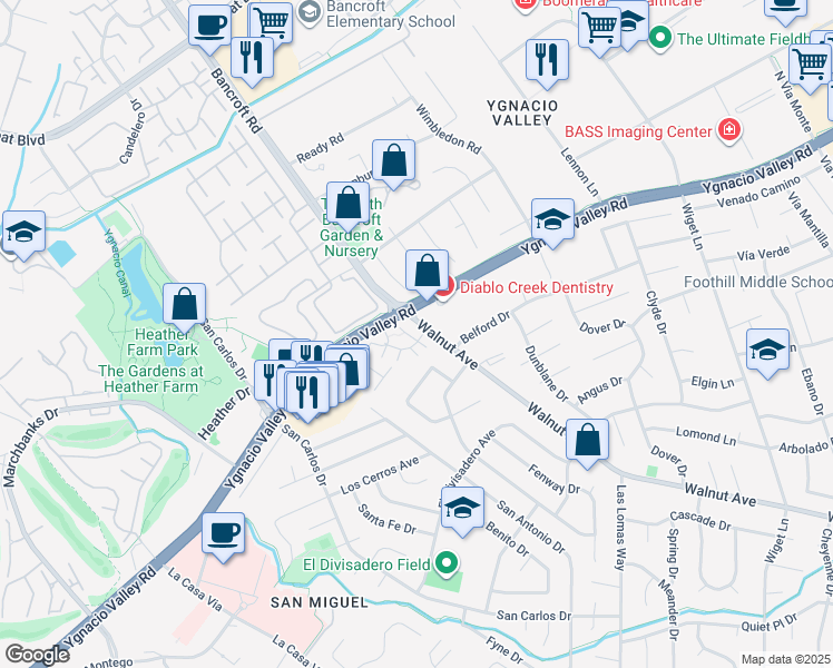 map of restaurants, bars, coffee shops, grocery stores, and more near 1972 Desert Circle in Walnut Creek