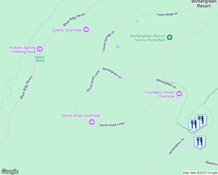 map of restaurants, bars, coffee shops, grocery stores, and more near 159 East Catoctin Drive in Wintergreen Resort